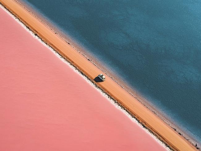 The pink side of Lake Macdonnell, with the blue side. Picture: SATC / Lyndon O'Keefe