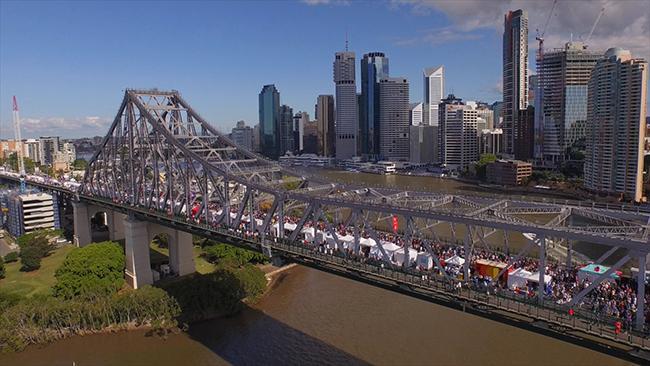 Drone footage of Story Bridge 75th anniversary celebrations