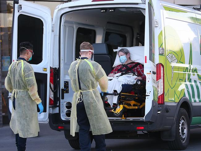 MELBOURNE, AUSTRALIA - NewsWire Photos JULY 29, 2020 : Epping Gardens Aged Care has 83 confirmed cases of COVID-19 and five deaths. A resident is transported to a hospital late in the afternoon. Picture : NCA NewsWire  / Ian Currie