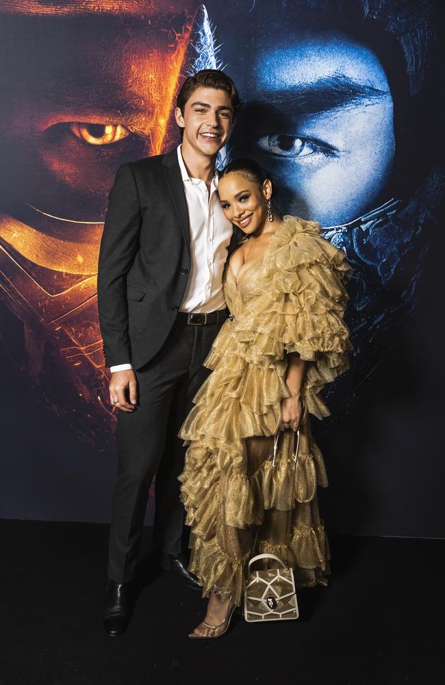 Joe Klocek and Sisi Stringer at the Brisbane premiere screening of Mortal Kombat at Event Cinemas Chermside on Wednesday. Picture: Jared Vethaak