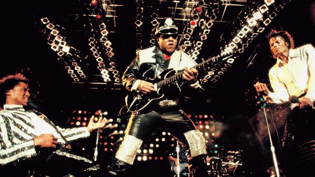 Tito wailing on guitar, flanked by Marlon and Michael during the Victory tour. Picture: Dan Gottesman/ Jacksons Entertainment