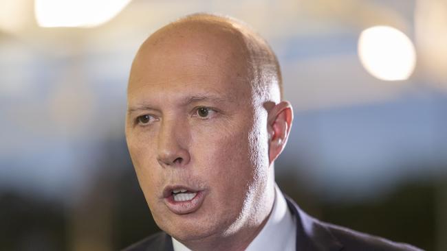 Minister for Home Affairs Peter Dutton is seen at the Pine River Bowls Club in Bray Park, Brisbane, Tuesday, April 16, 2019. (AAP Image/Glenn Hunt) NO ARCHIVING