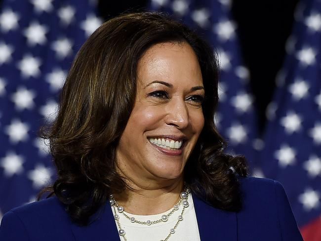 Democratic vice presidential running mate, US Senator Kamala Harris, speaks during the first press conference with Joe Biden in Wilmington, Delaware, on August 12, 2020. (Photo by Olivier DOULIERY / AFP)