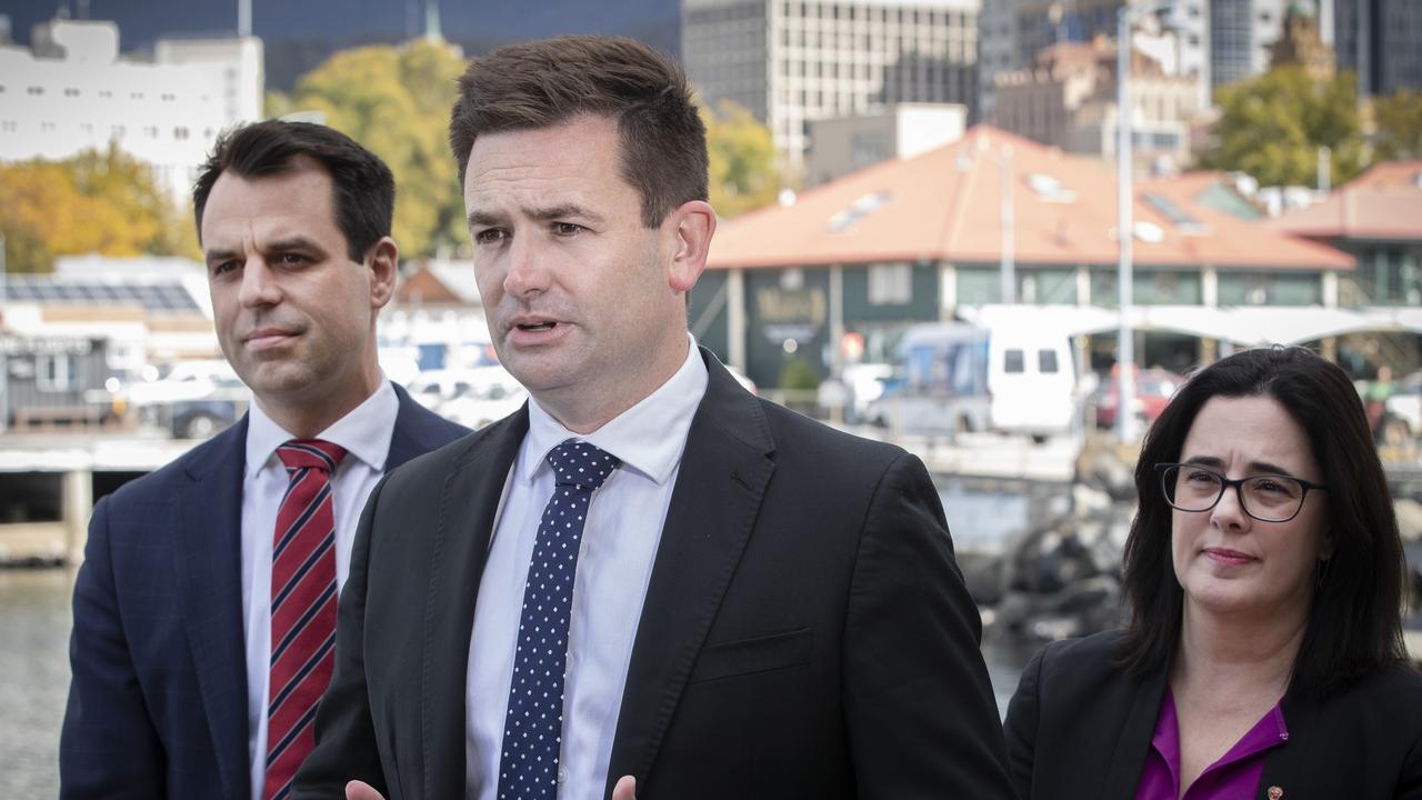 Shadow Cabinet announced, Josh Willie MP, Labor Leader Dean Winter MP and Ella Haddad MP at Hobart. Picture: Chris Kidd