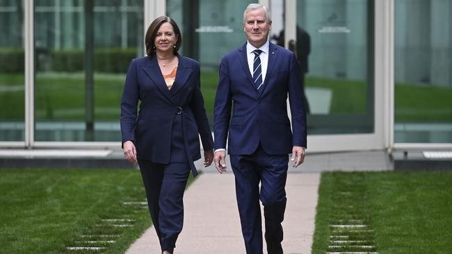 Outgoing deputy prime minister Michael McCormack was supported by his wife Catherine following the leadership spill. Picture: NCA NewsWire / Martin Ollman