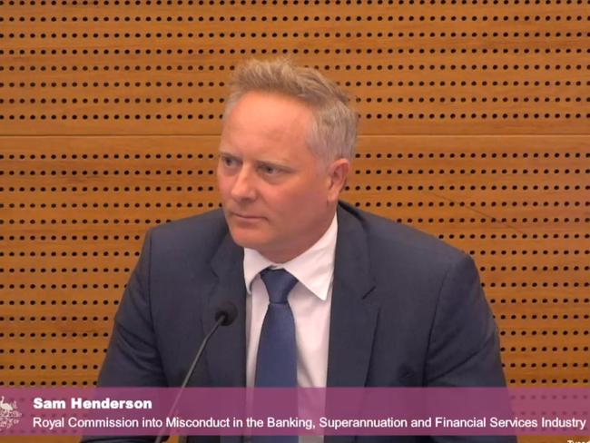 Sam Henderson answers questions at the inquiry into misconduct in banking and financial services.