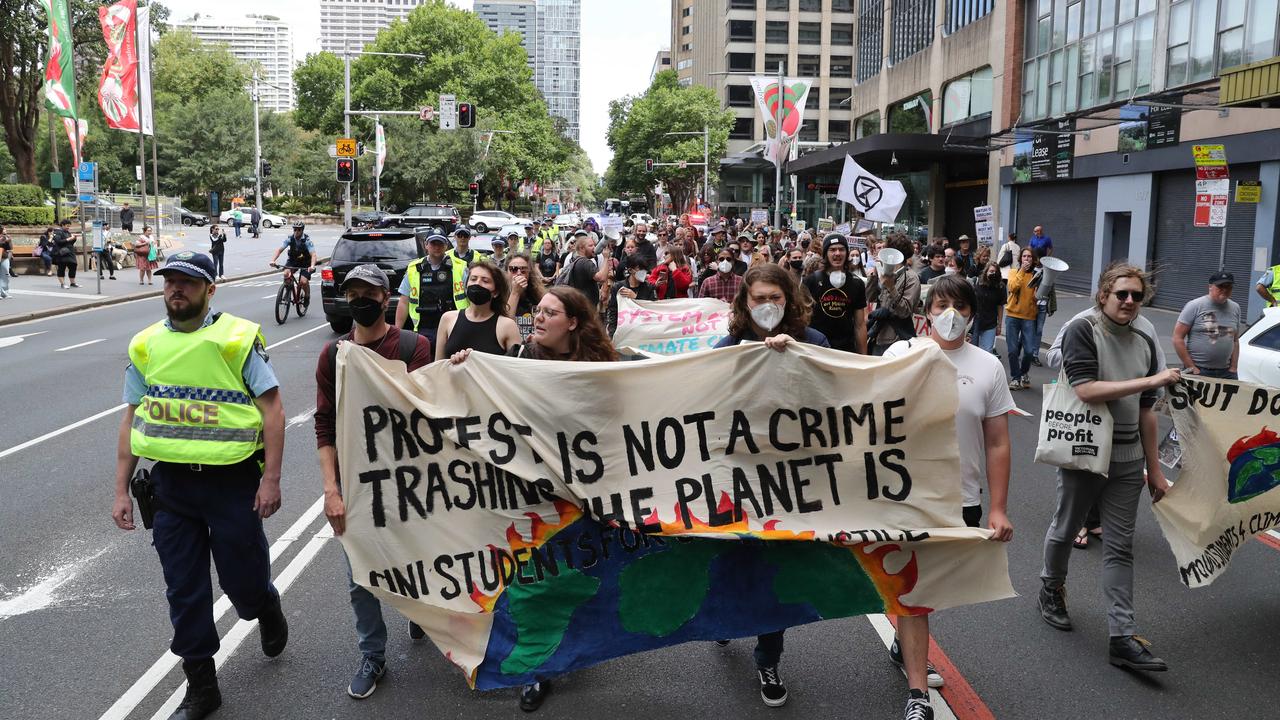 About 150 protesters came out to demand the government’s tough new protest laws be repealed. Picture: NCA NewsWire / David Swift