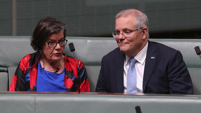 Prime Minister Scott Morrison is hoping Victorian independent Cathy McGowan will switch sides and vote with the government. Picture: Kym Smith