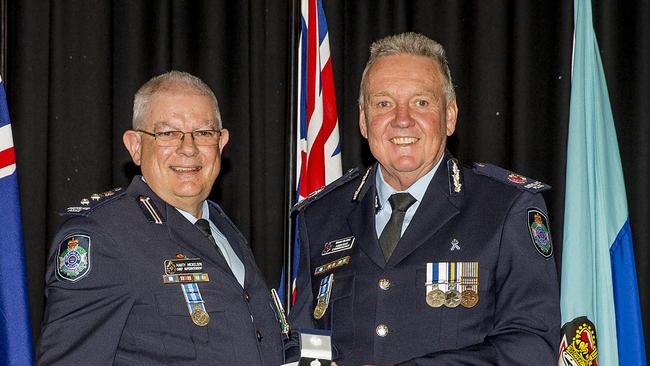 Chief Superintendent Marty Mickelson with Assistant Commissioner Brian Wilkins at Robina. Picture: Jerad Williams