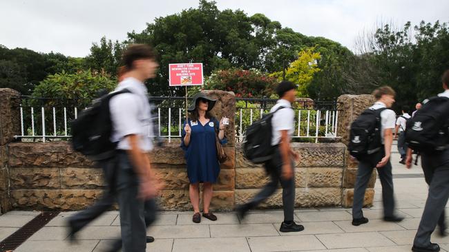 Victoria Phillips, a parent of a student attending Newington College, was among those protesting. Picture: NCA NewsWire / Gaye Gerard