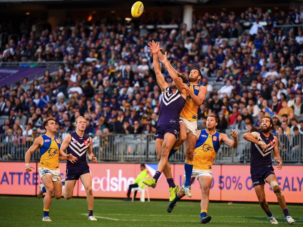 Jack Darling’s vaccination status has become a serious point of issue for West Coast, with the dominant forward’s future in the AFL still uncertain. Picture: Daniel Carson/AFL Photos