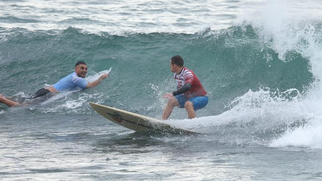 Reni Maitua (left) at the Surf of Origin at Burleigh Beach. Picture: Annette Dew