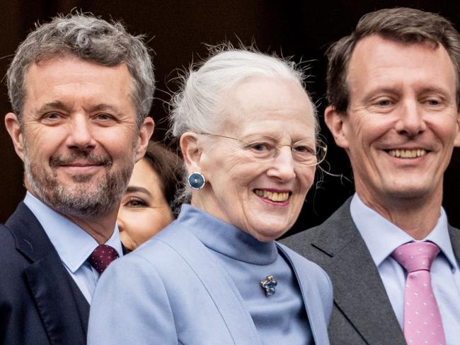 Queen Margrethe II with her two sons, Crown Prince Frederik and Prince Joachim. Picture: AFP