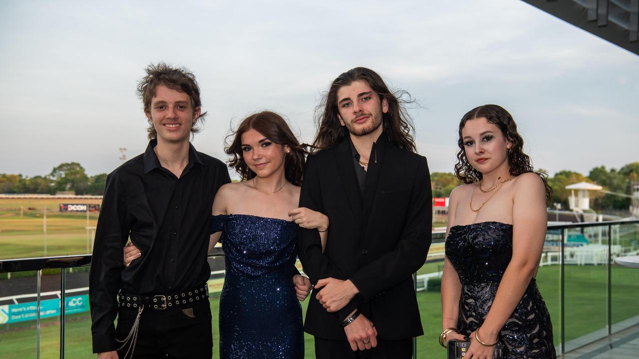 Kobe Gruzdowski, Jack Kilburn, Tykira Yuke and Jorja Sunderland at the Taminmin College Year 12 School formal at Darwin Turf Club, 2024. Picture: Pema Tamang Pakhrin