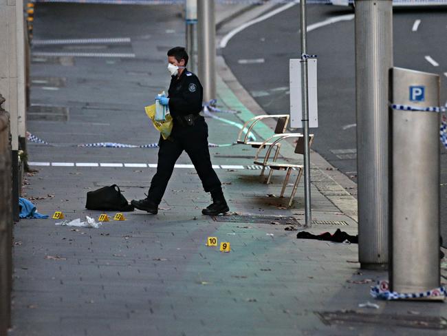 Police at the crime scene where Bilal Hamze was shot. Picture: Adam Yip