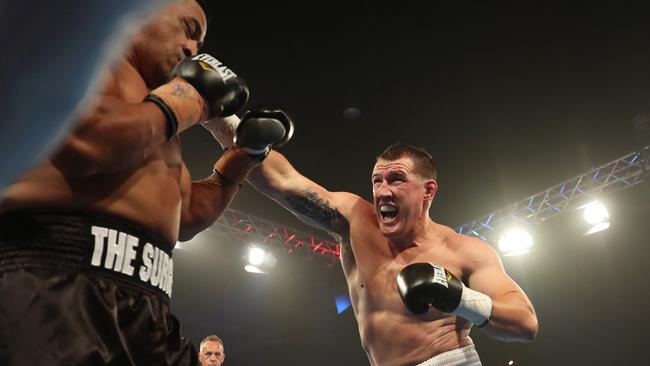 Paul Gallen destroyed John Hopoate in their grudge match at the Horden Pavilion, Sydney. Picture: Brett Costello