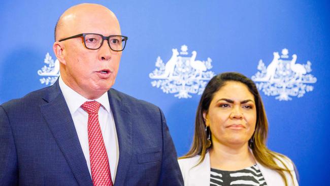 Shadow minister for Indigenous Australians Jacinta Nampijinpa Price with then opposition leader Peter Dutton. Picture: Patrick Hamilton/AFP