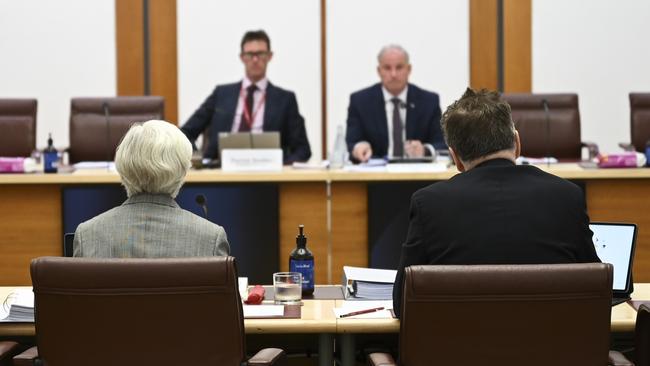 Kevin Burrowes on the right, faced questioning at the Senate inquiry. Picture: Martin Ollman