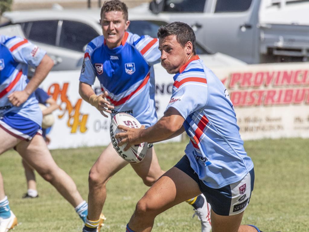 Sam Betros on his way to score a try for the Clydesdales.