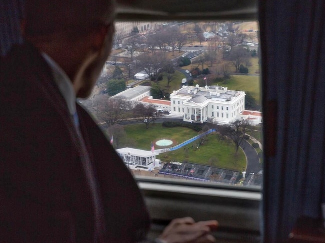President Obama farewells the White House from Marine One after Donald Trump’s inauguration on January 20, 2017. Picture: Pete Souza/The White House