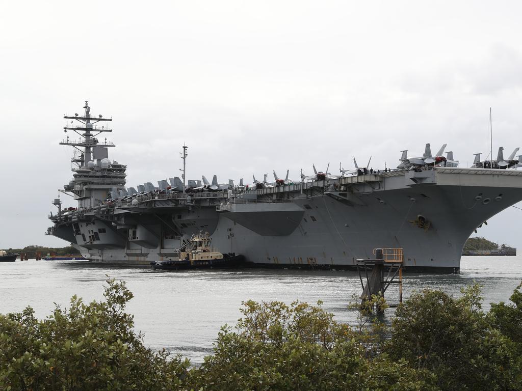 The USS Ronald Reagan arrives in Brisbane. Pic Peter Wallis