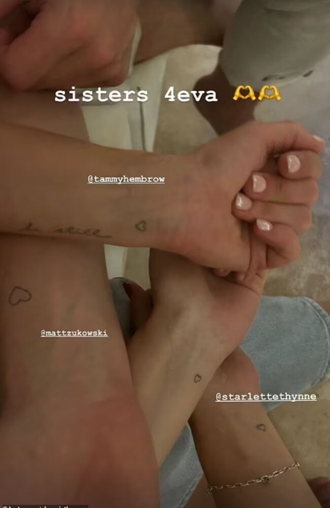 Zukowski's latest ink is the second matching tattoo the pair have gotten together after they each got love hearts inked on their forearms, with Hembrow's sisters in 2023. Photo: Instagram