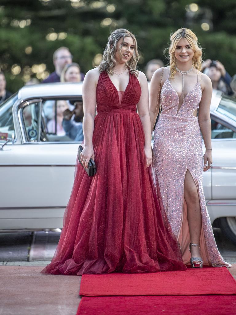 Mackenzie Quaife and Jolie Morriss. Toowoomba State High School formal at Picnic Point. Friday, September 9, 2022. Picture: Nev Madsen.