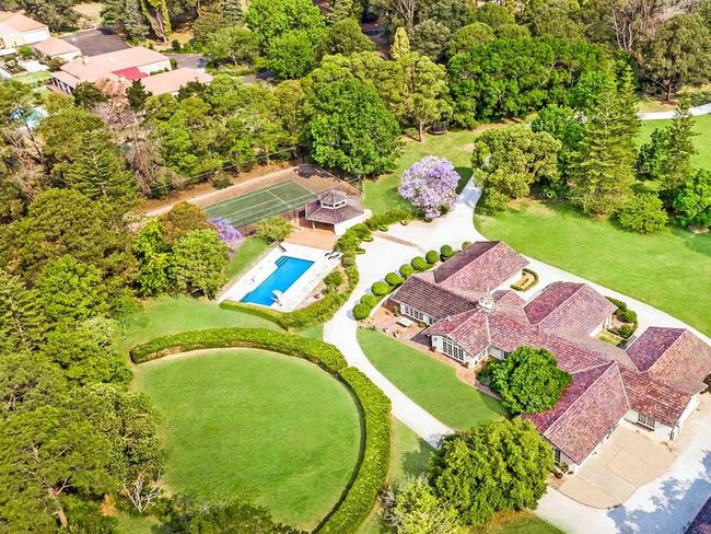 The Dural property has a tennis court and swimming pool.