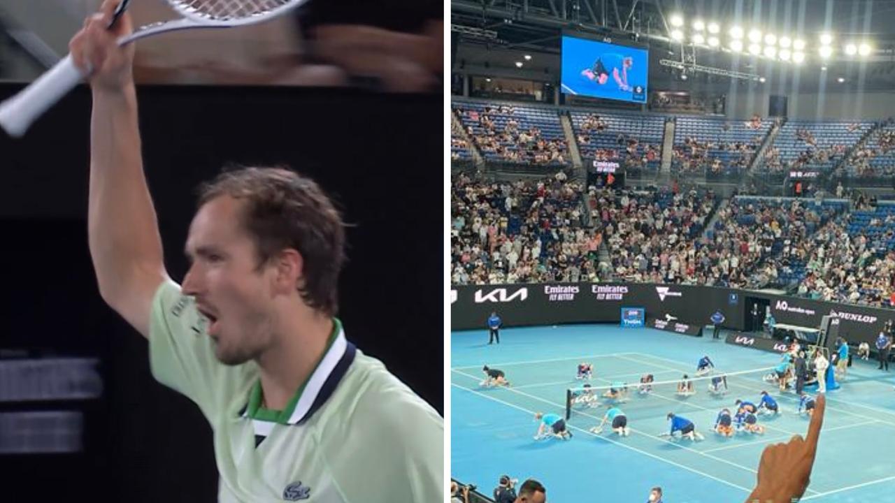 Daniil Medvedev took advantage of a stoppage mid-tiebreak when the roof had to be closed.