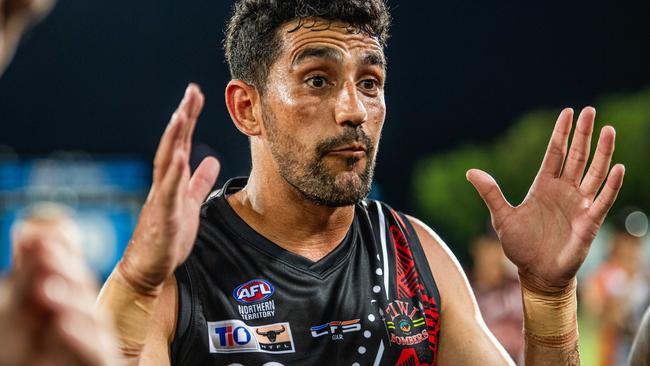 Marlion Pickett in the 2024-25 NTFL men's Round 2 match between Tiwi Bombers and PINT. Picture: Pema Tamang Pakhrin