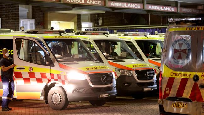 Ambulances outside the Royal Prince Alfred Hospital in Camperdown, Sydney. Picture: Damian Shaw