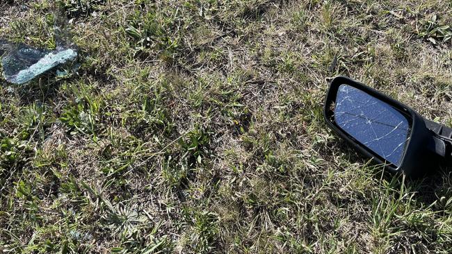 Glass and a side mirror at the site.