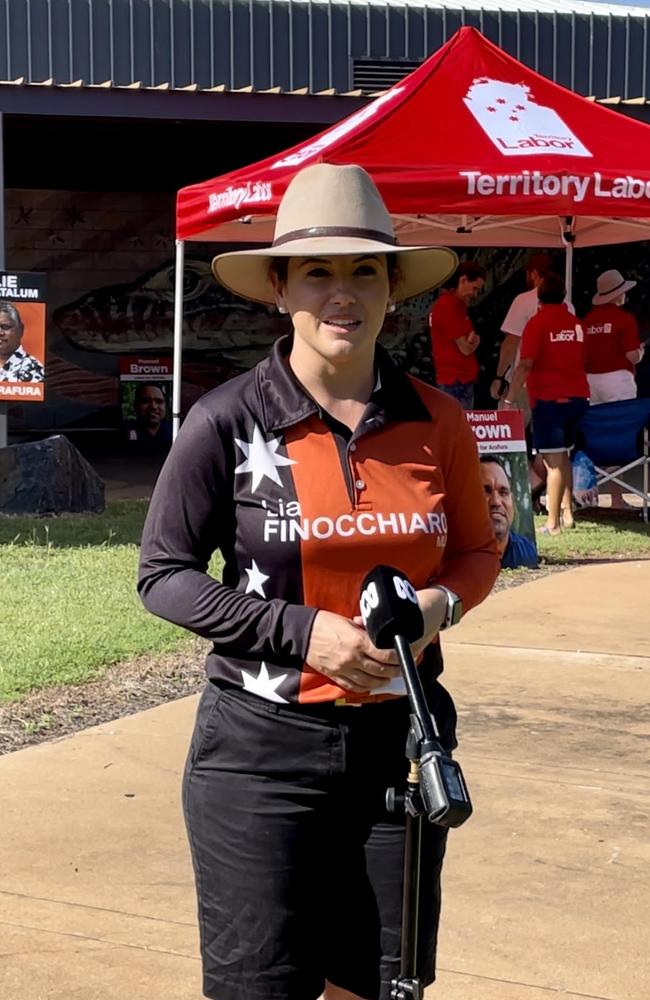 Opposition Leader Lia Finocchiaro was in Jabiru for the last day of polling in the 2023 Arafura by-election. Picture: Annabel Bowles