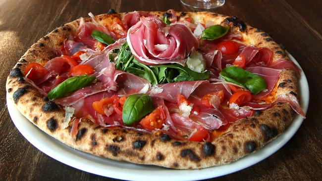 Gemelli’s Italia Pizza featuring mozzarella di bufala, San daniele prosciutto, cherry tomatoes, rocket and Sicilian olive oil. Pic by David Clark