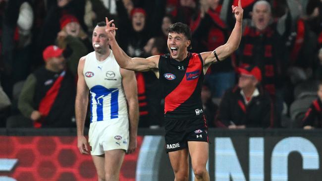 D’Ambrosio played a crucial role as Essendon’s sub in the round 12 win over North Melbourne, gathering six final-quarter disposals and a goal in the six-point victory. Picture: Quinn Rooney / Getty Images