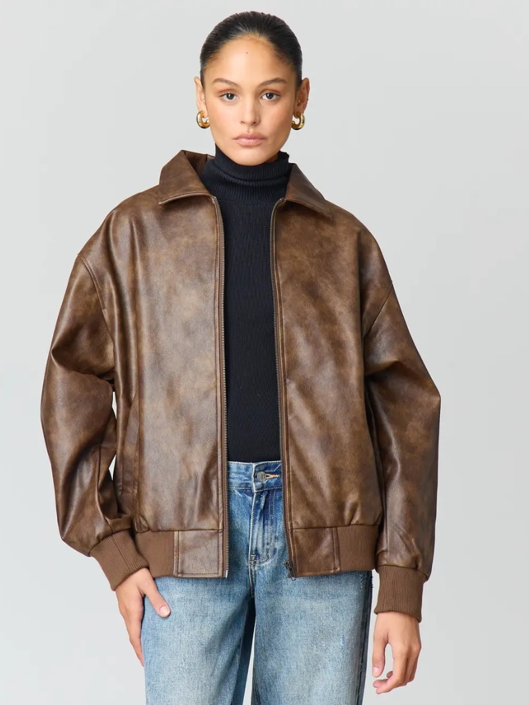 Faux Leather Bomber Jacket. Picture: Glassons.