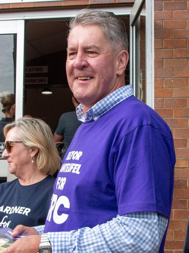 Candidate Trevor Manteufel greets voters at Toowoomba East State School booth. Picture: Bev Lacey