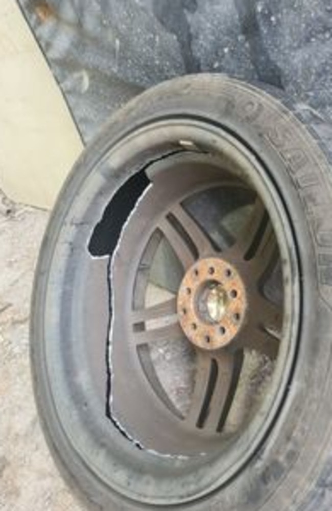 One driver’s tyre rim was completely cracked through after hitting a pothole on Melba Hwy.