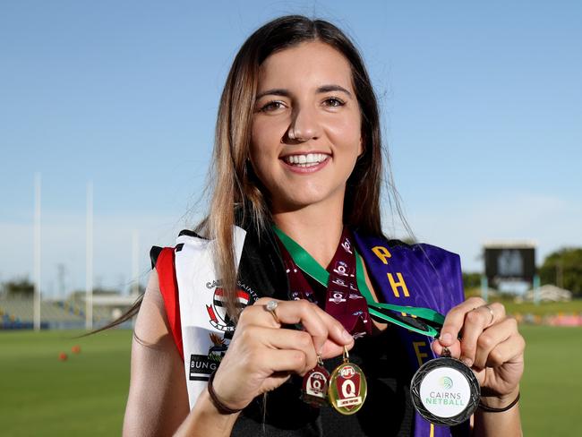 Akayla Peterson was part of the Cairns Netball, Pheonix, and AFL Cairns, Saints, grand final winnings teams and claimed MVP/best on ground in both games. Picture: Stewart McLean