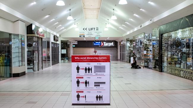 An almost empty Bankstown Central shopping centre in Sydney’s southwest. Picture: Flavio Brancaleone