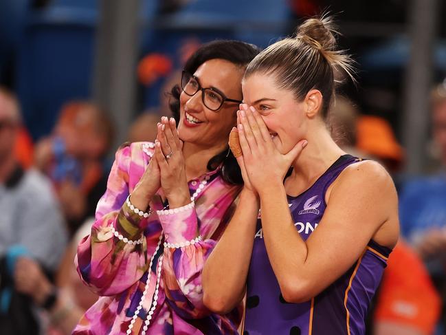 Firebirds head coach Kiri Wills and star player Lara Dunkley. Picture: Getty