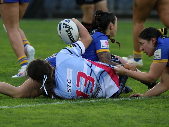 Taylah Vitetta is brought down in a tackle. Picture Warren Gannon Photography