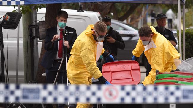 Police search for evidence at a block of flats in the Sydney suburb of Lakemba in July, 2017 after counter-terrorism raids in relation to the alleged terror plot. Picture: AFP Photo/William West