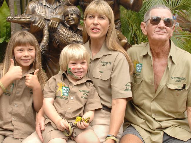 It has been years since Bindi and Bob, with mum Terri, have spoken to their grandfather Bob (right).