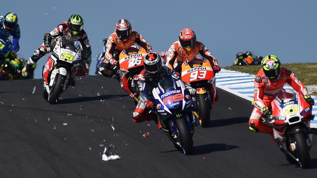 The riders race through feathers and the dead seagull. Picture: AFP.