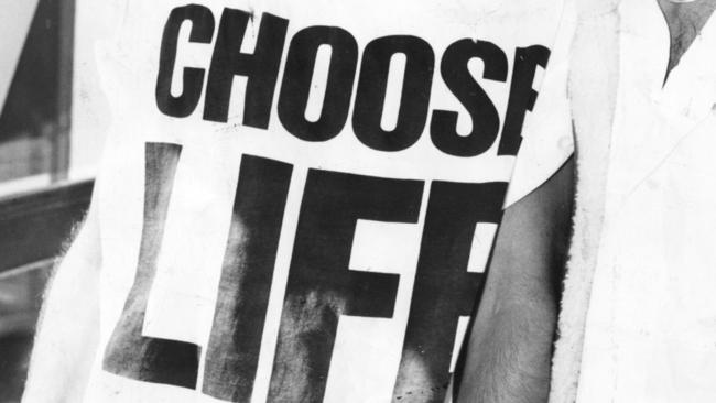Singer and modern day philosopher George Michael in his 'CHOOSE LIFE' T-shirt, waaaaay back in 1984 photo. Pic: London Sun.
