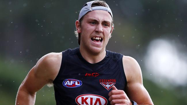 Josh Begley powered through Essendon’s 2km time trial. Picture: Michael Klein