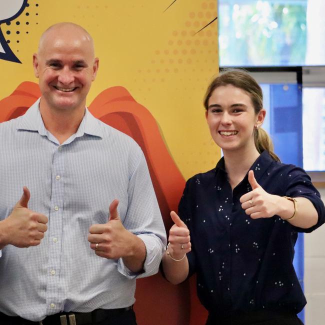 Member for Gladstone Glenn Butcher standing alongside YMCA youth member for Gladstone, Brooke Stone. Picture: Supplied