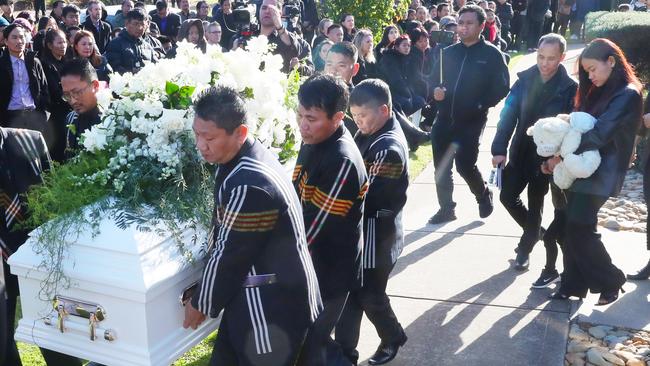 Mourners at a public funeral service in Melton for Pasawm Lyhym, 16 who was stabbed to death near Sunshine train station.