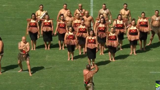 The traditional welcome before the Warriors season-opener.